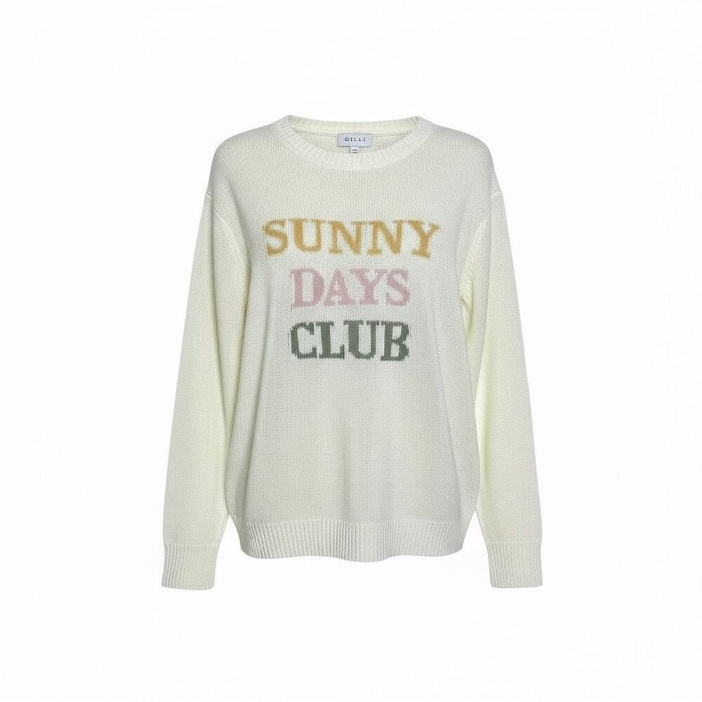Gilli Sunny Days Club Crew Neck Lightweight Pullover Sweater Ivory Size Small